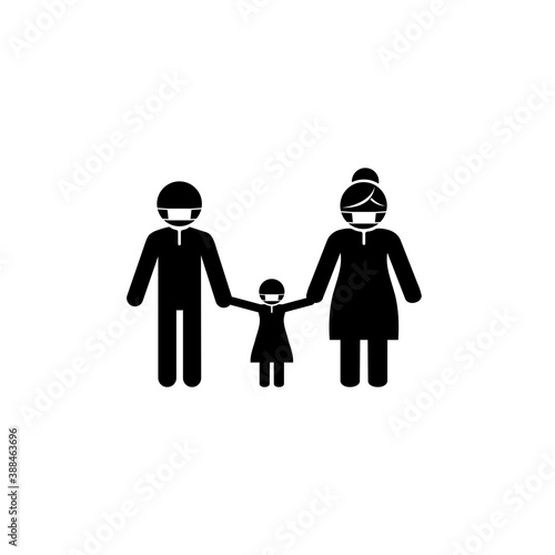 Isolated modern family member wearing face mask sign black flat icon, illustration vector