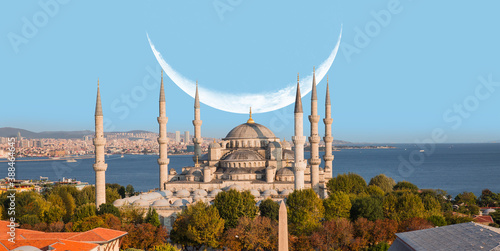 Canvas Print The Blue Mosque with crescent moon (new moon) -Sultanahmet, Istanbul, Turkey
