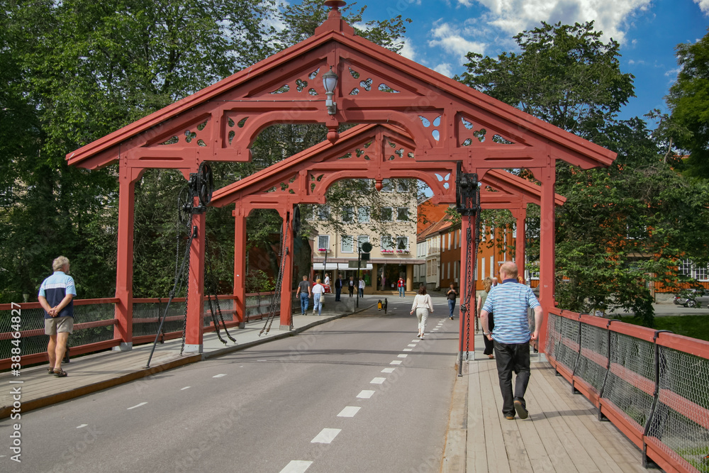 Trondheim old town bridges across the river Nidelven