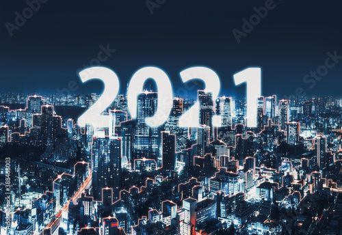 New year 2021 Network and Connection city of Japan