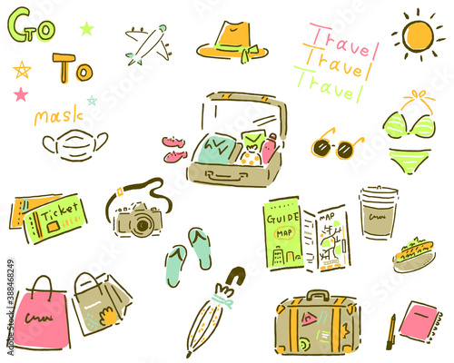 カラフルな旅のイラストセット