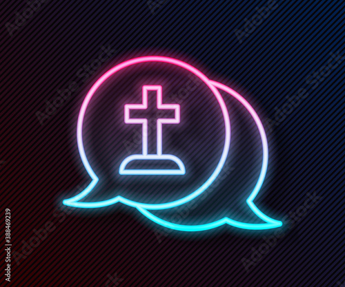 Glowing neon line Man graves funeral sorrow icon isolated on black background. The emotion of grief, sadness, sorrow, death. Vector.