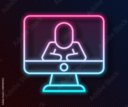 Glowing neon line Online psychological counseling distance icon isolated on black background. Psychotherapy, psychological help, psychiatrist online consulting. Vector.