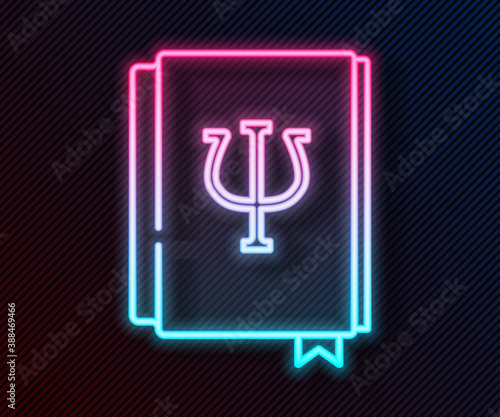 Glowing neon line Psychology book icon isolated on black background. Psi symbol. Mental health concept, psychoanalysis analysis and psychotherapy. Vector.