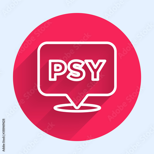 White line Psychology icon isolated with long shadow. Psi symbol. Mental health concept, psychoanalysis analysis and psychotherapy. Red circle button. Vector.