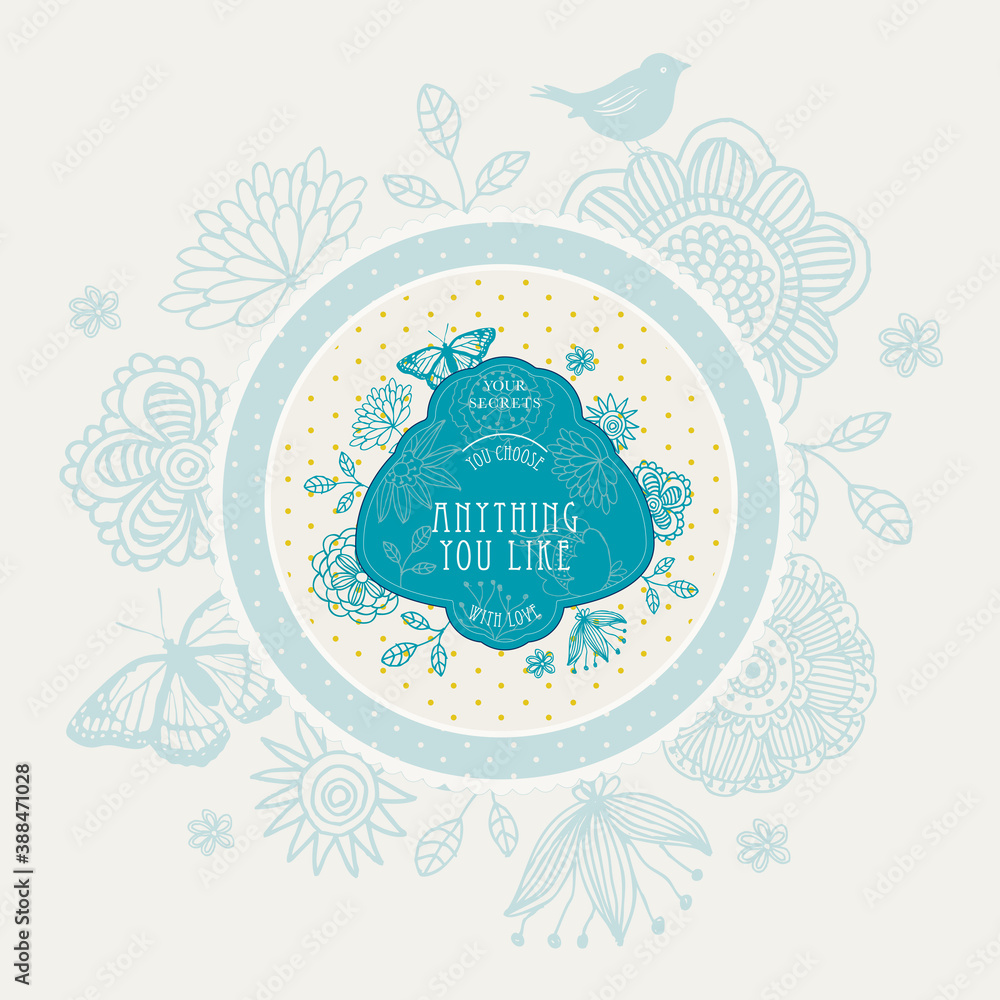 Obraz premium Vintage card with hand drawn flowers. Template design 