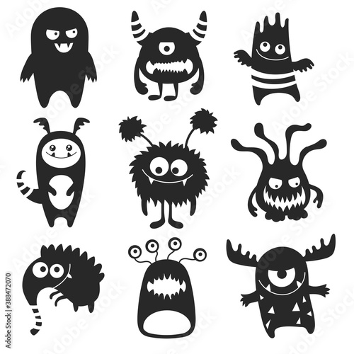 Collection of cartoon monsters silhouettes