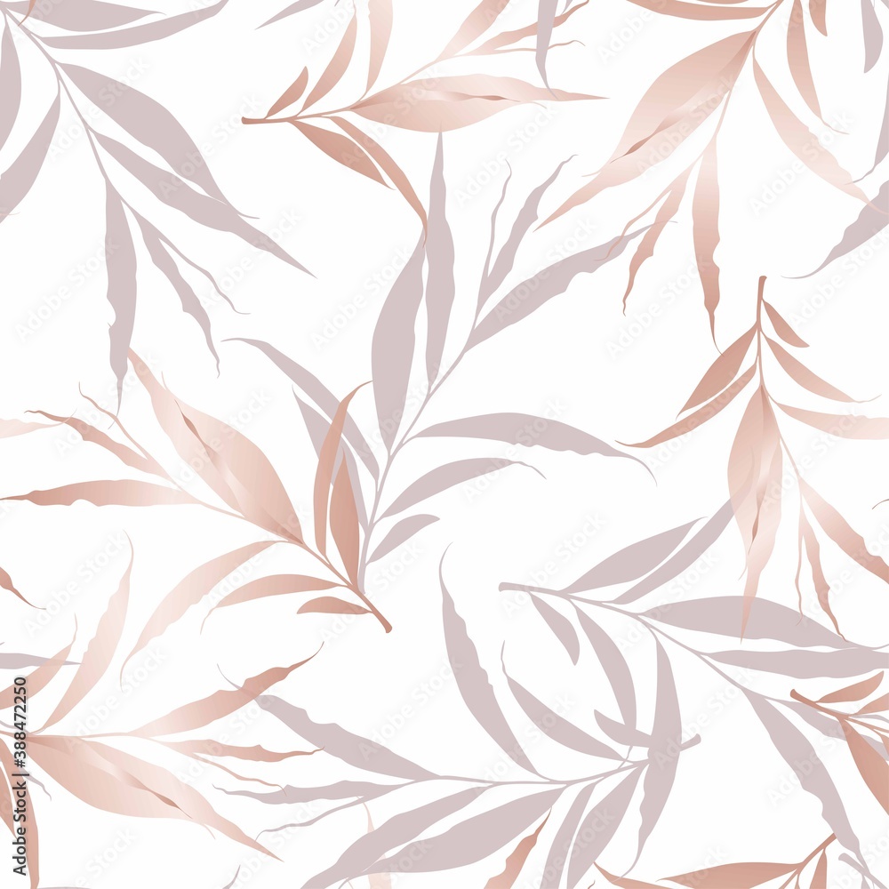 Nature seamless pattern. Hand drawn abstract tropical summer background: leaves in silhouette, art with glossy gradient effect Illustration in pastel gold rose pink color. Nature seamless pattern. Hand drawn abstract tropical summer background: leaves in silhouette, art with glossy gradient effect Illustration in pastel gold rose pink color.