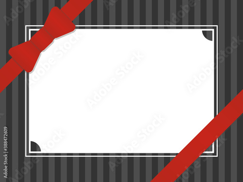 Red ribbon on stripe background. Vector illustration.