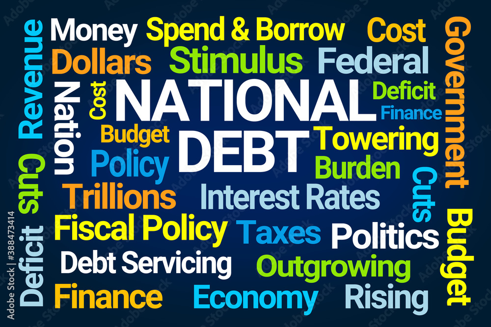 National Debt Word Cloud on Blue Background National Debt Word Cloud on Blue Background