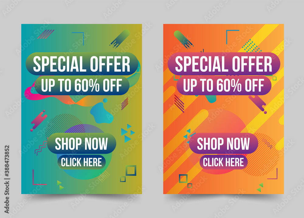 Obraz premium Special offer banner set modern geometric shapes abstract design template.Seasonal sale discount end of season background.Can be editable text.