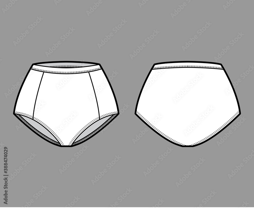 Control briefs panties underwear technical fashion illustration with