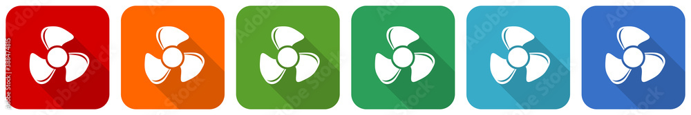 Fan icon set, flat design vector illustration in 6 colors options for webdesign and mobile applications Fan icon set, flat design vector illustration in 6 colors options for webdesign and mobile applications