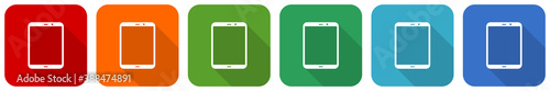 Tablet, mobile, phone, smartphone icon set, flat design vector illustration in 6 colors options for webdesign and mobile applications