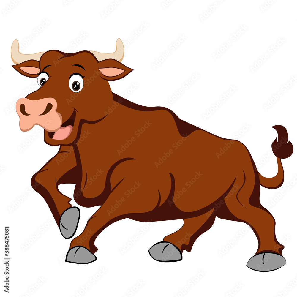 Fototapeta premium Smiling bull on a white background. Vector illustration