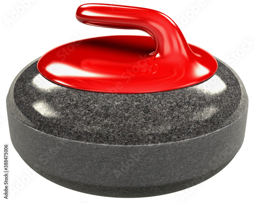 One single red curling stone isolated on white background. 3D illustration.