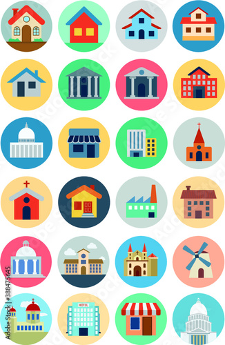 
Buildings Flat Colored Icons

