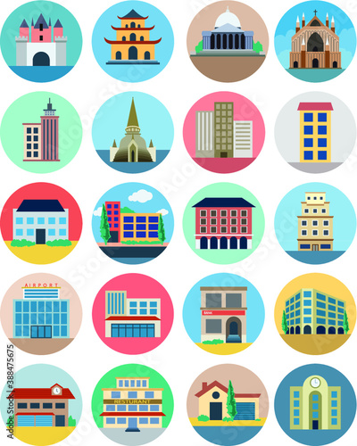 
Buildings Flat Colored Icons
