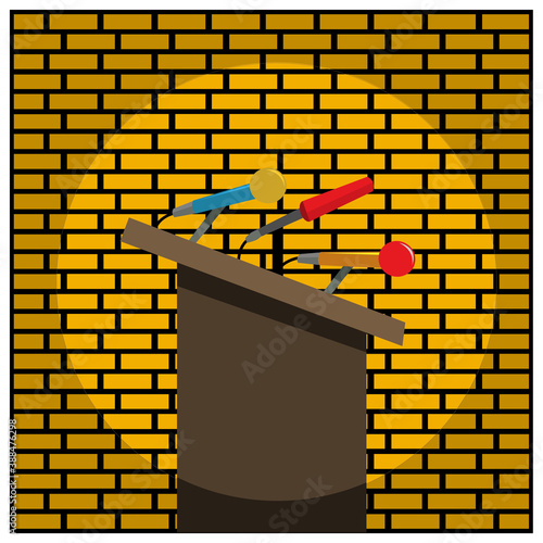 Podium and microphone on brick walls. Vector Illustration	