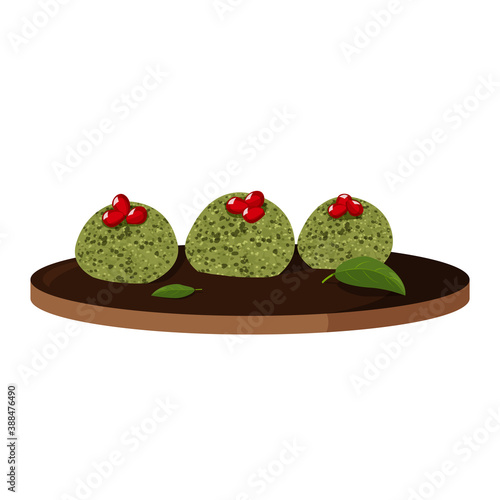 Popular Georgian dish Pkhali made with spinach and walnuts. Vector realistic illustration.