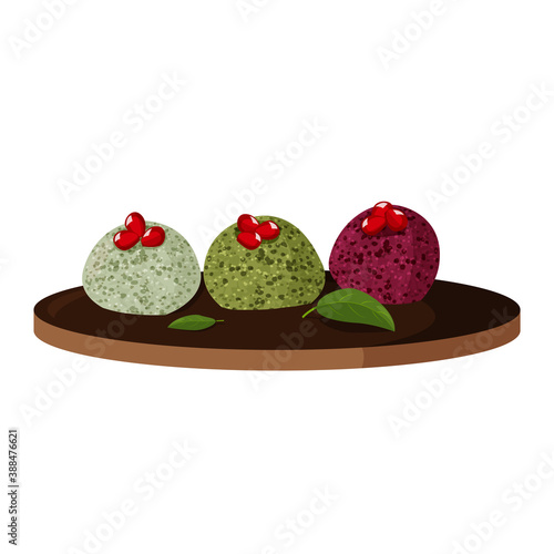 Popular Georgian dish Pkhali made with green beans, beet or spinach and walnuts. Vector realistic illustration.