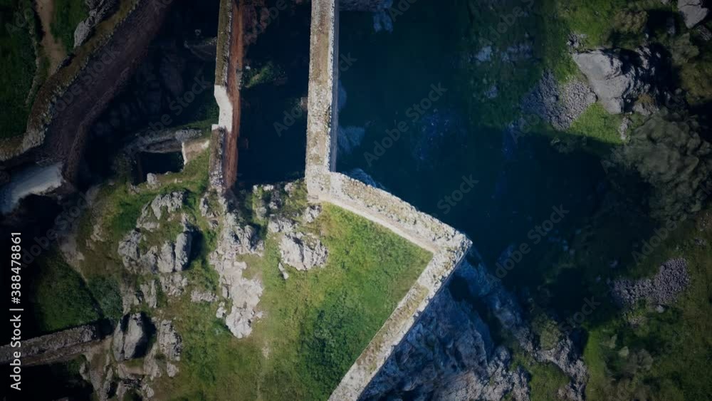 Aerial drone view of the ruins of ancient castle Aerial drone view of the ruins of ancient castle