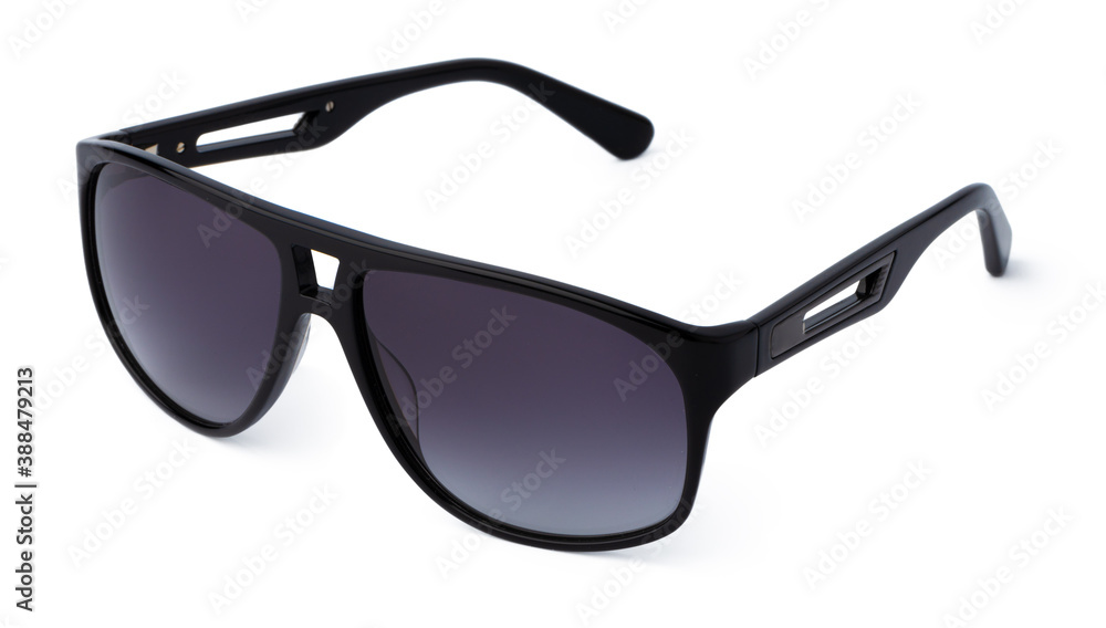 Stylish sunglasses isolated on white background, close up Stylish sunglasses isolated on white background, close up