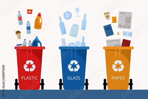 Reduction, reuse, recycling of waste. Garbage collection. Waste recycling. Vector flat illustration