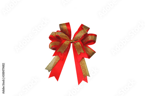 Luxury Golden and Red Ribbon Bow on white background