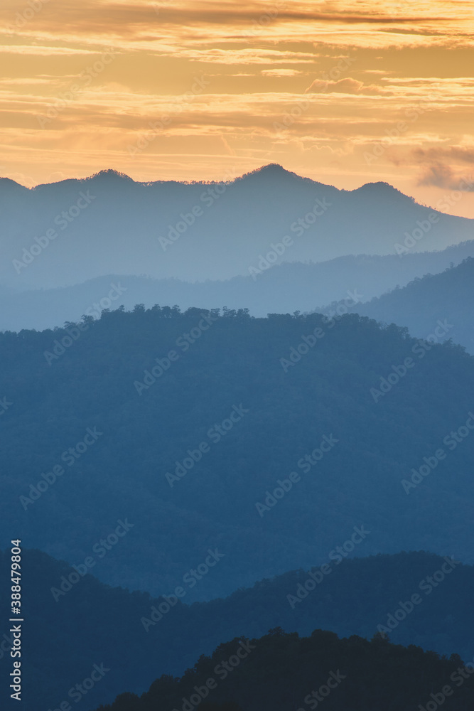 fog and cloud mountain valley sunset landscape, Doi Pui Chiang Mai Thailand