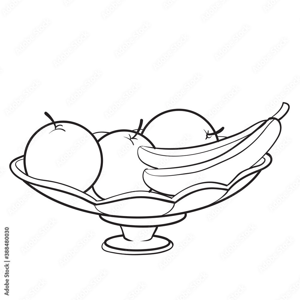 sketch of a vase with fruit, coloring book, isolated object on white background, cartoon illustration, vector, sketch of a vase with fruit, coloring book, isolated object on white background, cartoon illustration, vector,