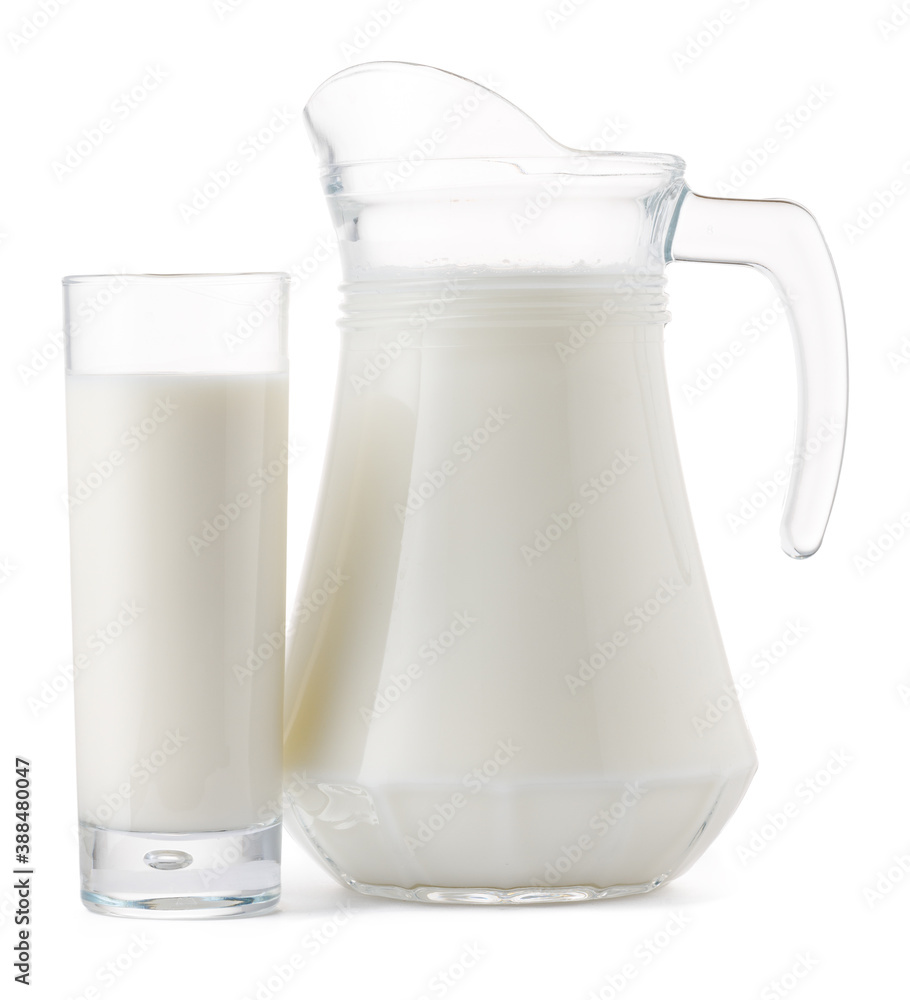 Glass jar and cup of fresh milk isolated Glass jar and cup of fresh milk isolated
