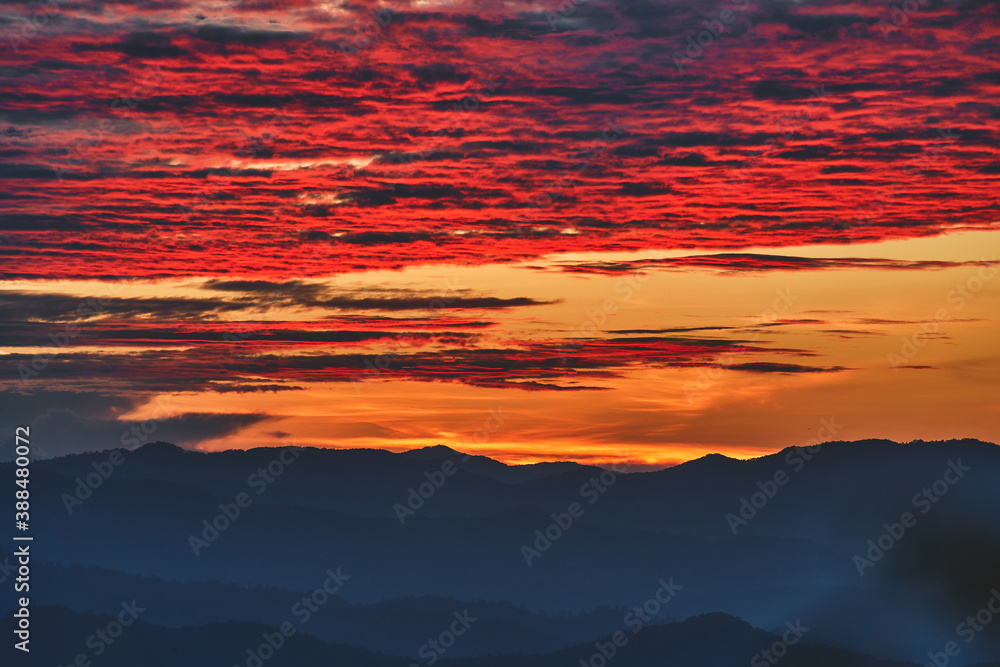 fog and cloud mountain valley sunset landscape, Doi Pui Chiang Mai Thailand