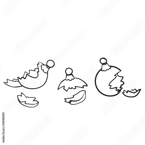 sketch of a broken Christmas tree toy, coloring, isolated object on white background, cartoon illustration, vector,