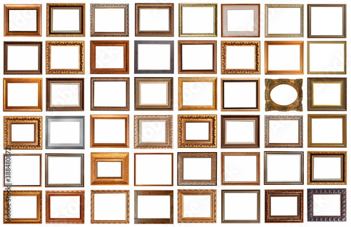 frames for paintings antique gold gilding set isolated on white background