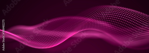 Digital landscape with dots and lines. Cyberspace grid. Background concept for your design. 3d