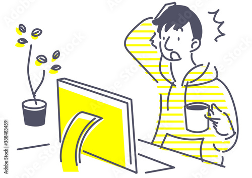 テレワークをする若い男性のイラスト