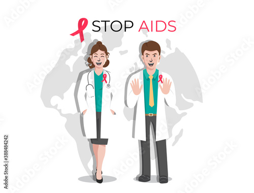 World aids day with doctors, Illustration Of World Aids Day With Aids Awareness Ribbon