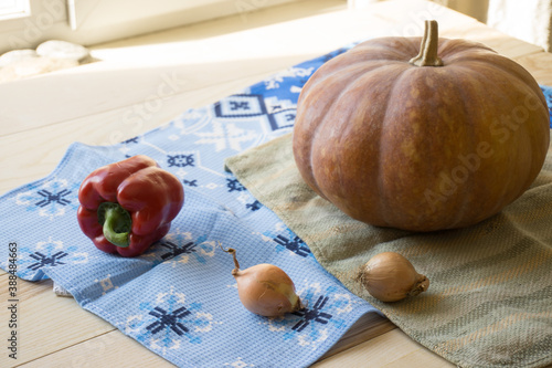 pumpkin and other vegetables of the autumn harvest in the country