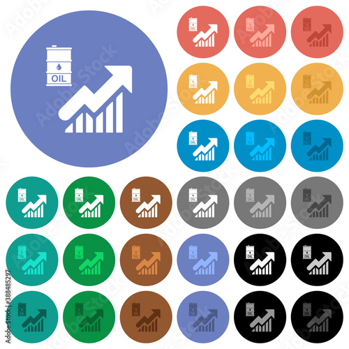 Oil trade graph round flat multi colored icons