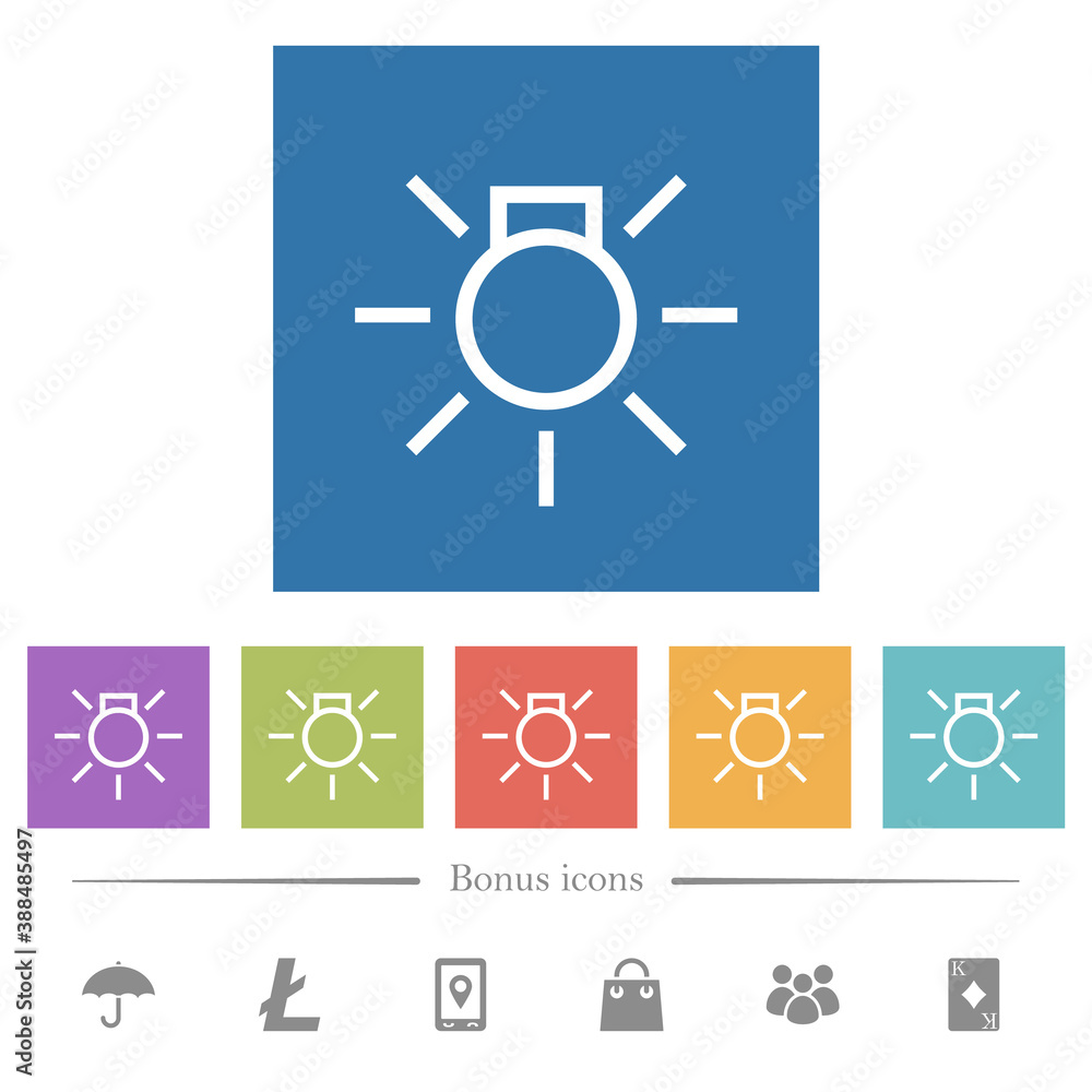 Car parking lights indicator flat white icons in square backgrounds Car parking lights indicator flat white icons in square backgrounds