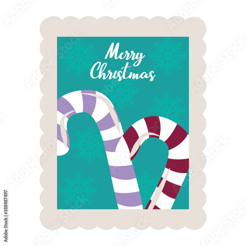 merry christmas candy canes decoration stamp icon