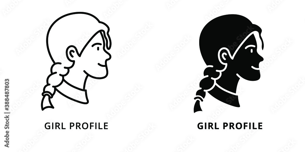 Girl Profile Photo Silhouette Symbol Illustration. Female Head Avatar Icon Line And Glyph Style. Pretty Woman Teenager Person Avatars Logo Vector. People Character User Profile Girl Profile Photo Silhouette Symbol Illustration. Female Head Avatar Icon Line And Glyph Style. Pretty Woman Teenager Person Avatars Logo Vector. People Character User Profile