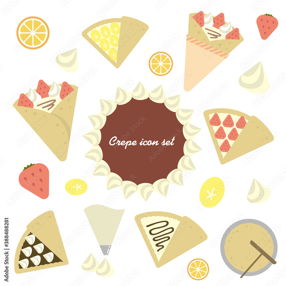 Crepe & sweets color illustration set Crepe & sweets color illustration set