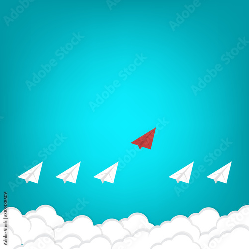 Leadership Concept. Red Paper Airplane Leading White Paper Airplanes. 