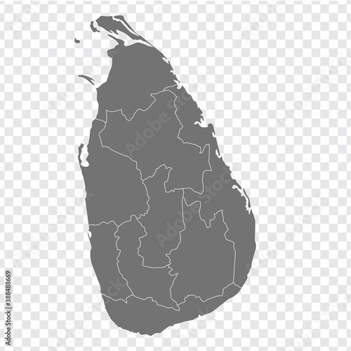 Blank map of  Sri Lanka. Departments and regions of Sri Lankamap. High detailed gray vector map of Sri Lankaon transparent background for your design. EPS10.