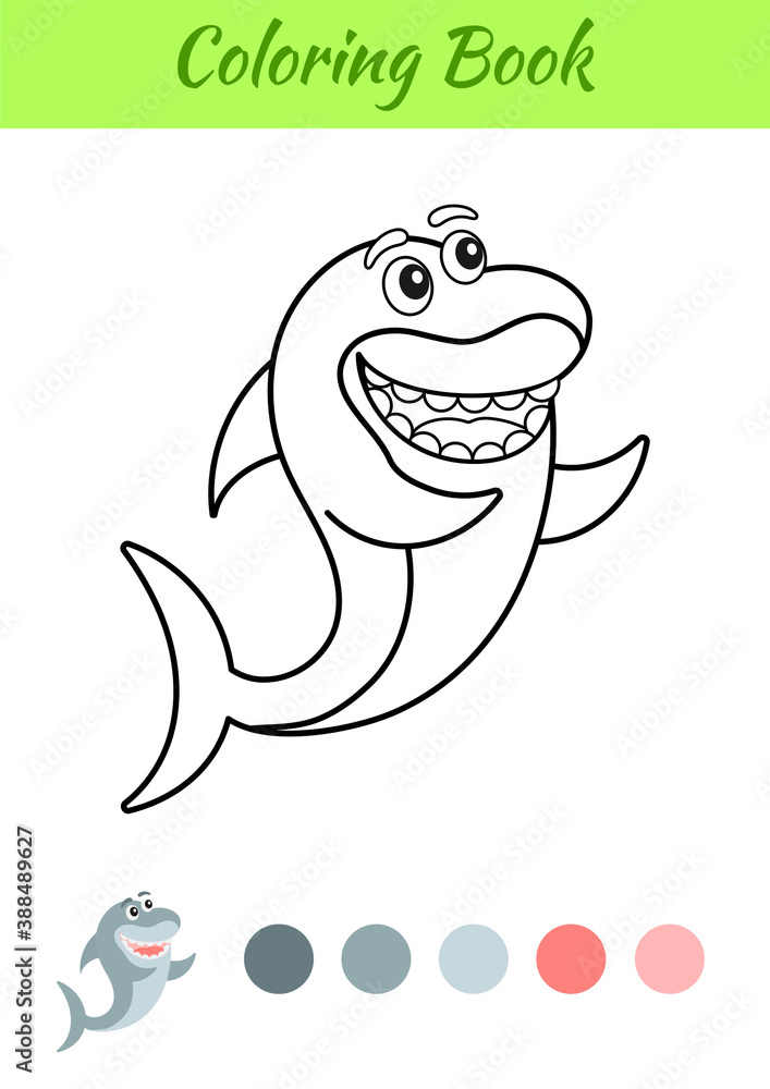 Coloring page happy shark. Coloring book for kids. Educational activity ...