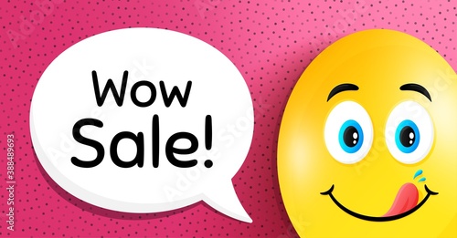 Wow Sale. Easter egg with yummy smile face. Special offer price sign. Advertising Discounts symbol. Easter smile character. Wow sale speech bubble. Yummy egg background. Vector