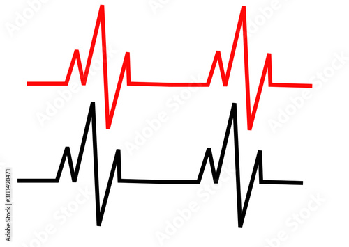 Red and black heart with palpitation. Red heartbeat, line of life and black heartbeat, line of death