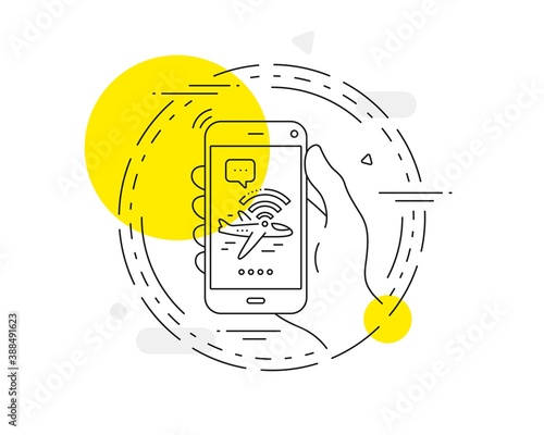 Airplane wifi line icon. Mobile phone vector button. Aircraft wi-fi sign. Inflight internet symbol. Airplane wifi line icon. Abstract concept badge. Vector